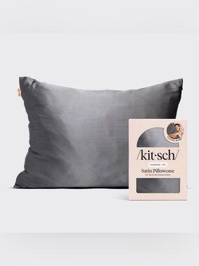 MAKE AN OFFER KITSCH Gray Satin Pillowcase Luxe Smooth Finish Cover Zipper